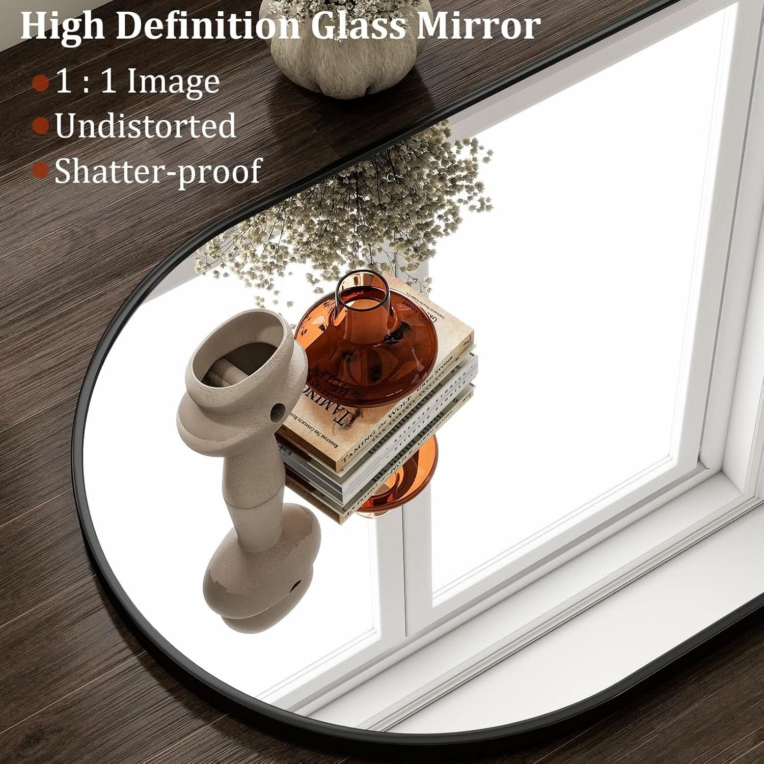 Arched Wall Mirror Black Metal Frame 24 By 36 Inches