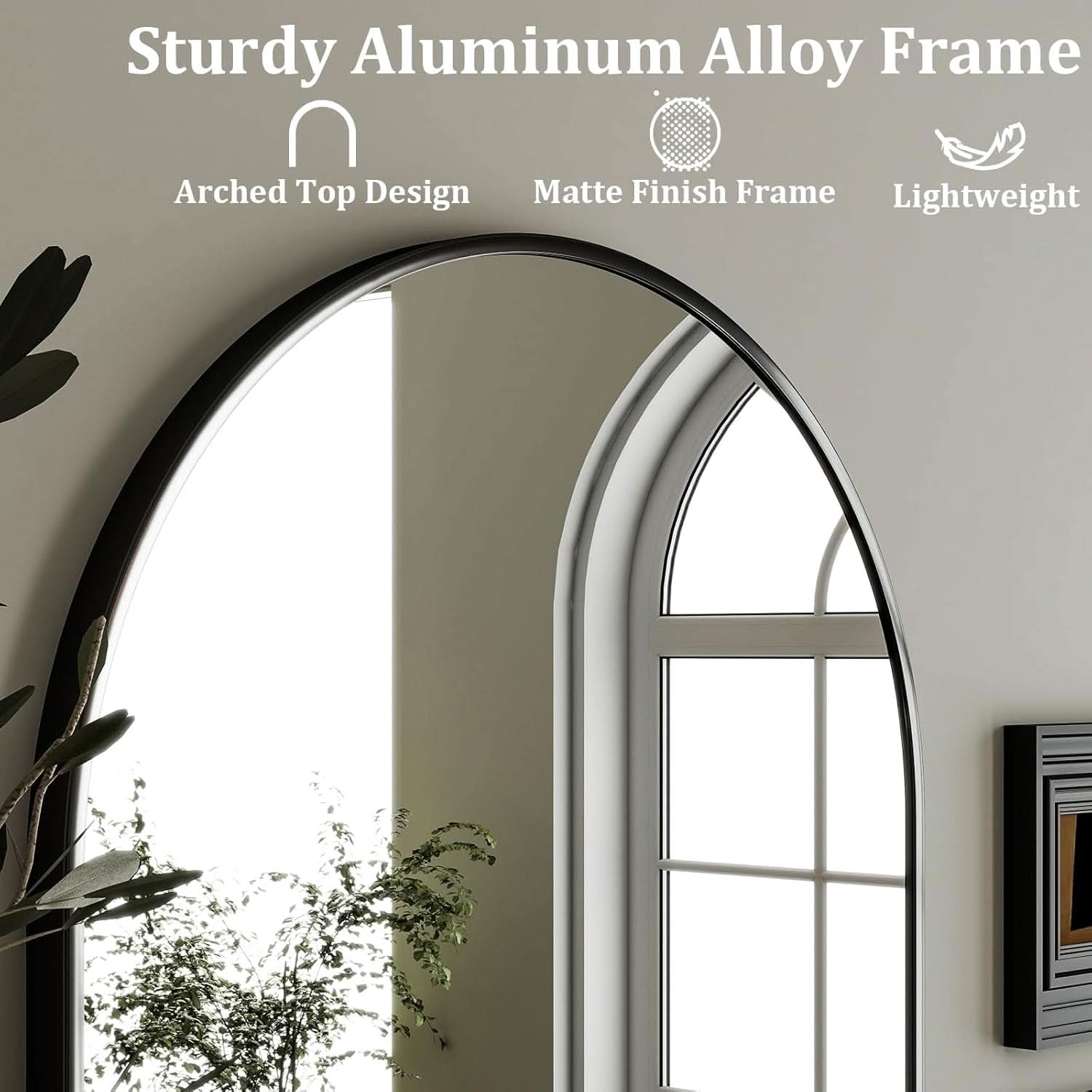 Arched Wall Mirror Black Metal Frame 24 By 36 Inches
