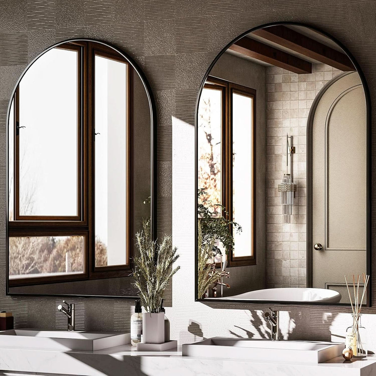 Arched Wall Mirror Black Metal Frame 24 By 36 Inches