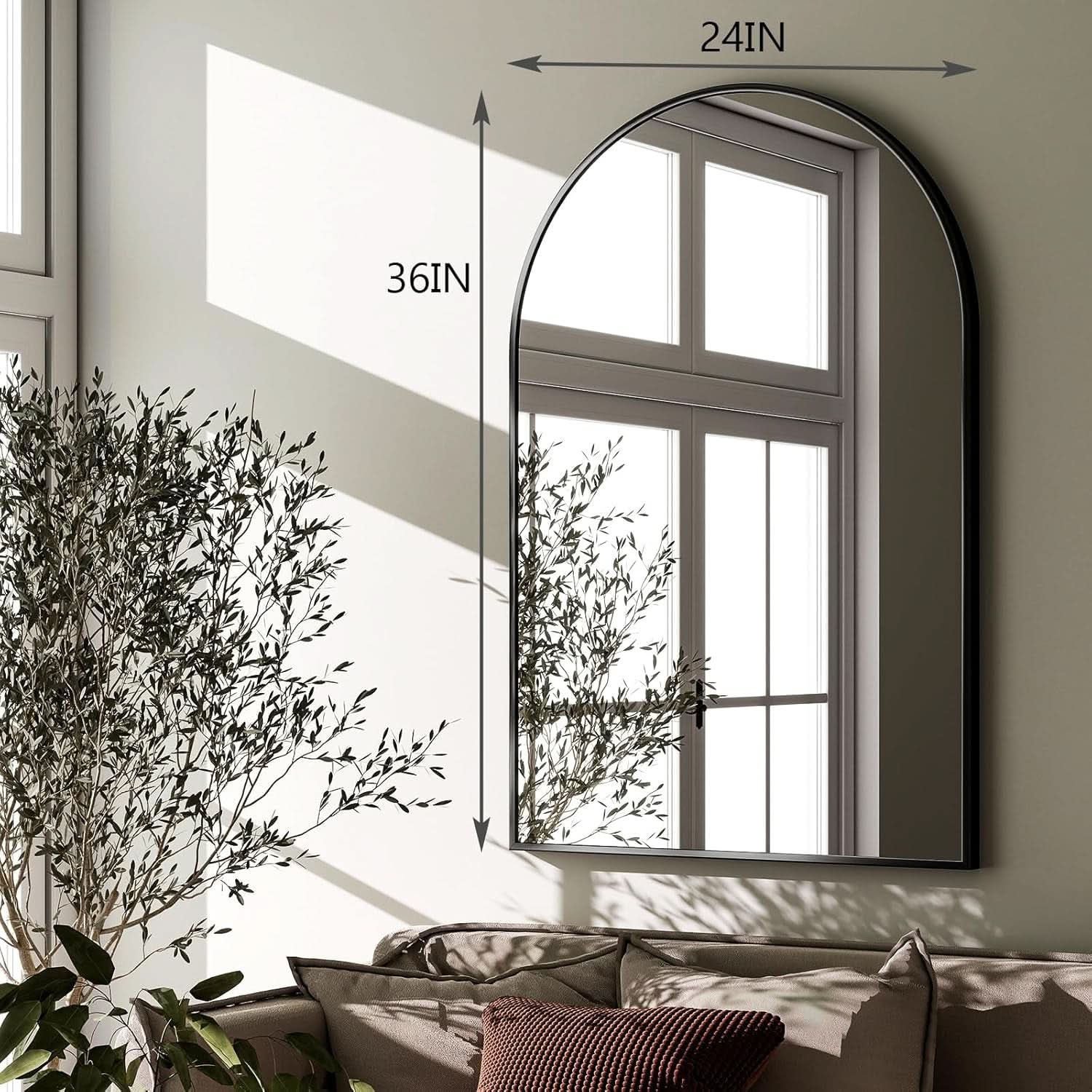 Arched Wall Mirror Black Metal Frame 24 By 36 Inches