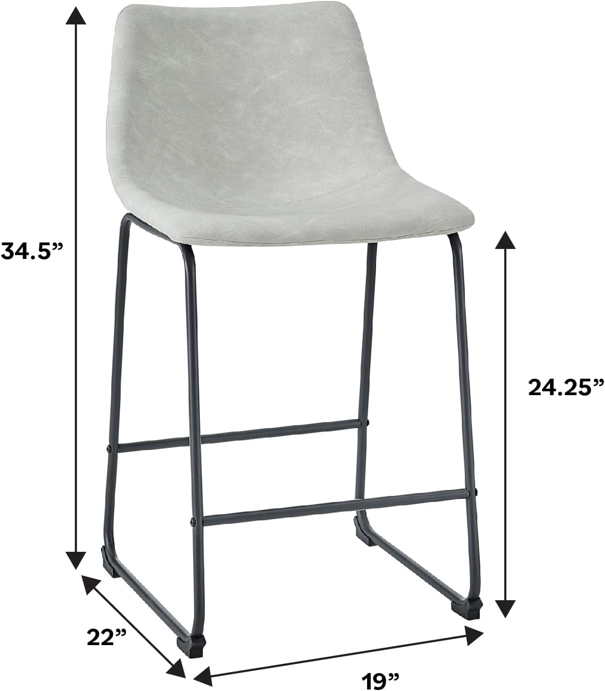 Armless Counter Chair Set Of 2 Grey Faux Leather Industrial