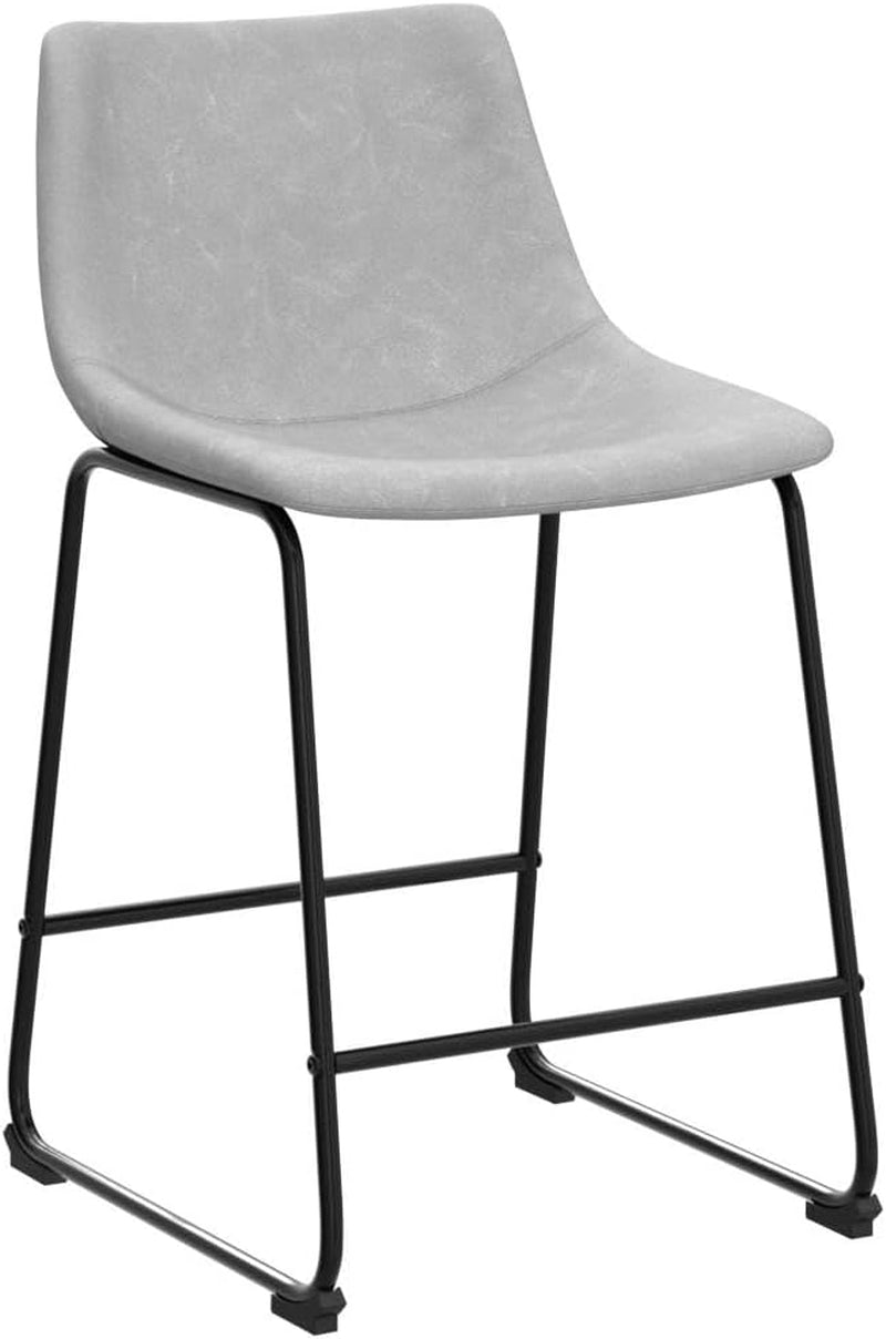 Armless Counter Chair Set Of 2 Grey Faux Leather Industrial