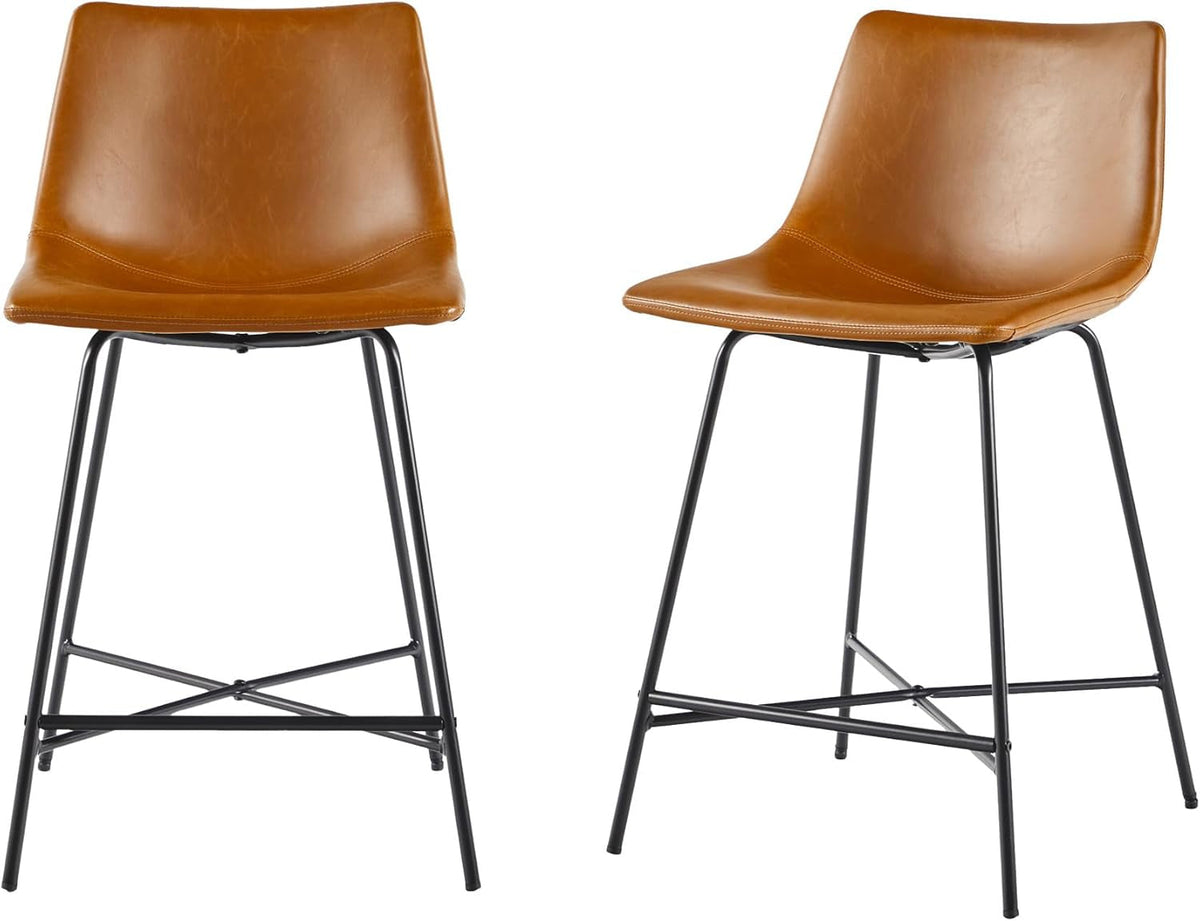 Armless Counter Stools Set Of 2 Whiskey Brown Faux Leather