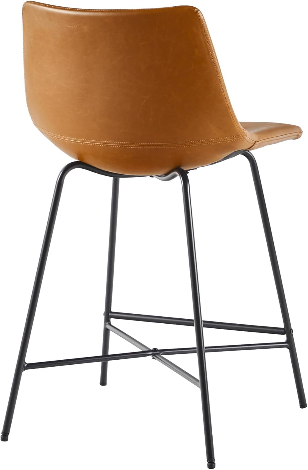 Armless Counter Stools Set Of 2 Whiskey Brown Faux Leather