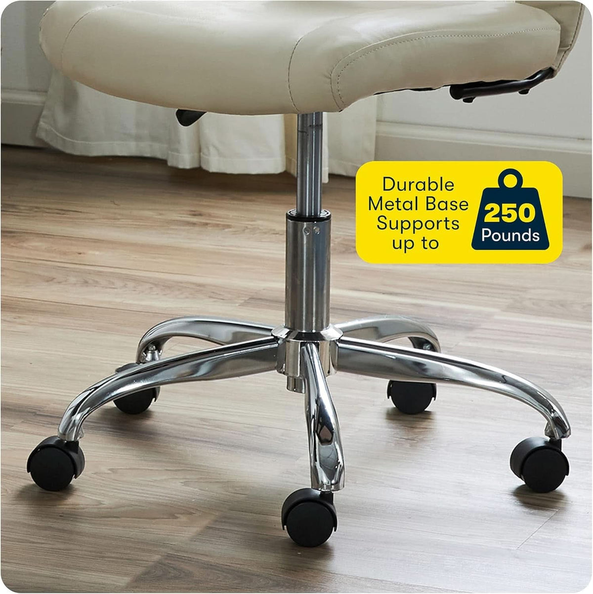 Armless Desk Chair With Mesh Back And Wheels Cream White