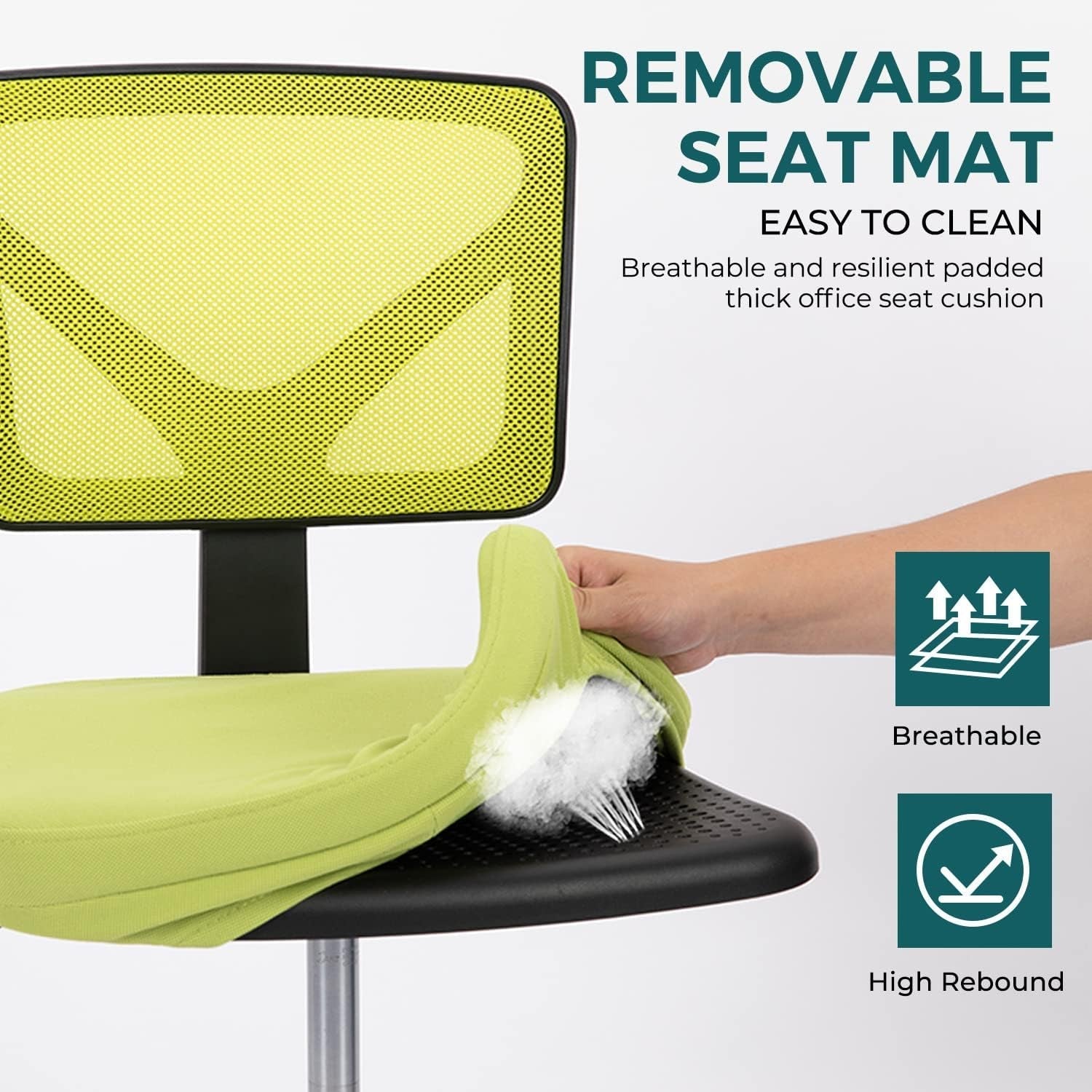 Armless Desk Chair With Wheels Ergonomic Green Mesh Back