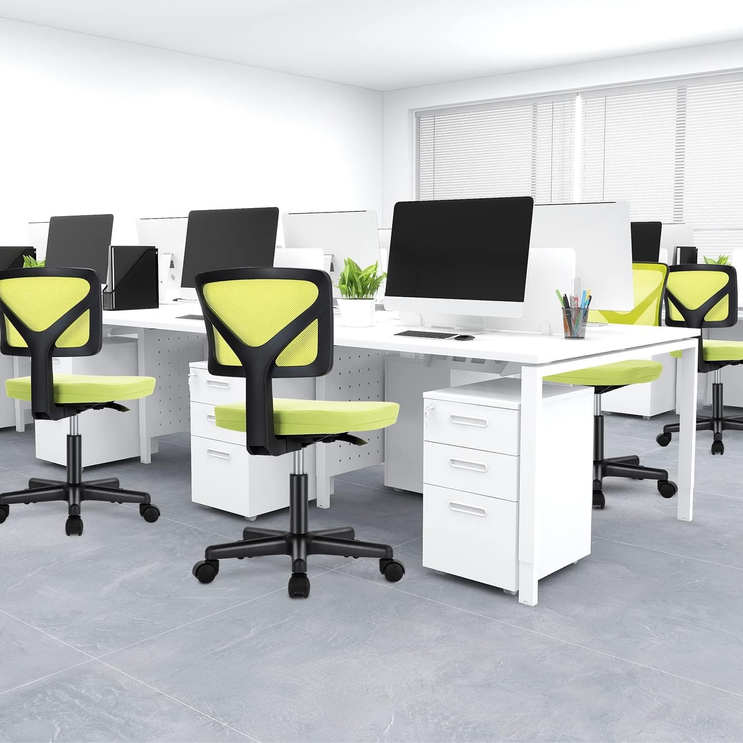 Armless Desk Chair With Wheels Ergonomic Green Mesh Back