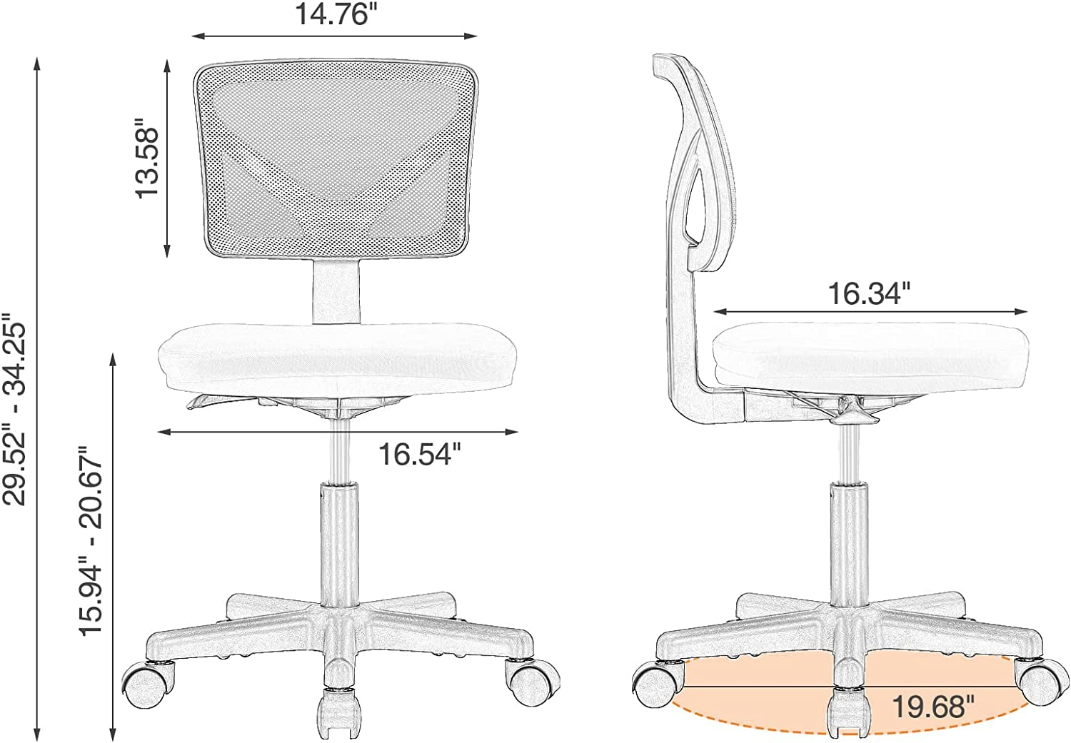 Armless Ergonomic Desk Chairs With Mesh Back And Wheels