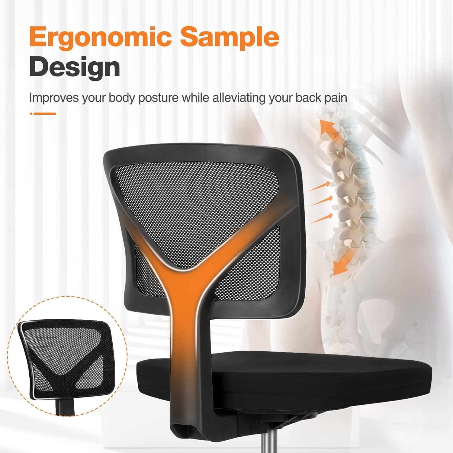 Armless Ergonomic Desk Chairs With Mesh Back And Wheels