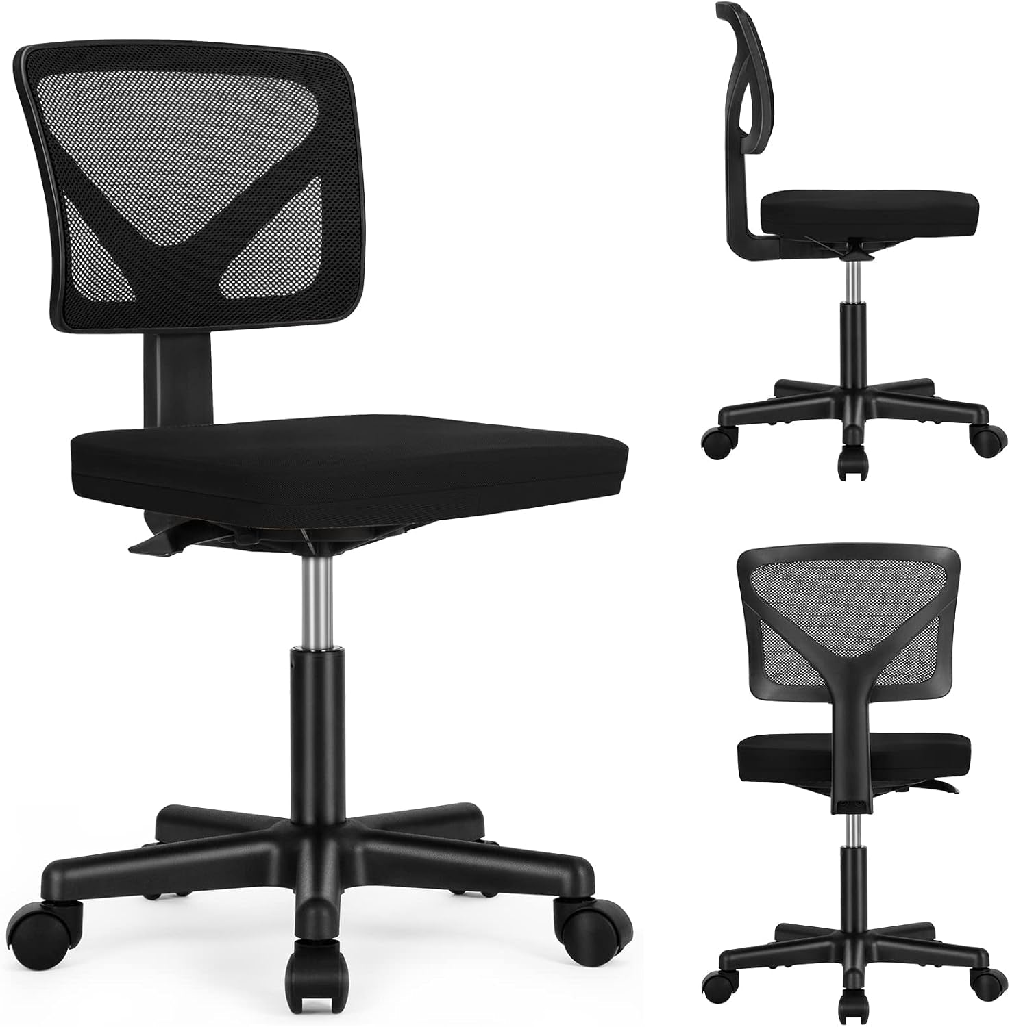 Armless Ergonomic Desk Chairs With Mesh Back And Wheels