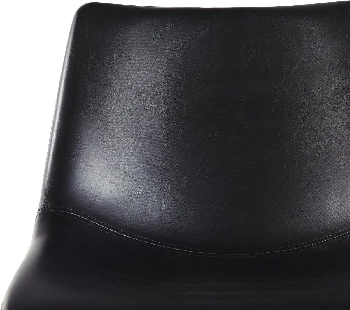 Armless Faux Leather Counter Stools Pair Black Steel Base