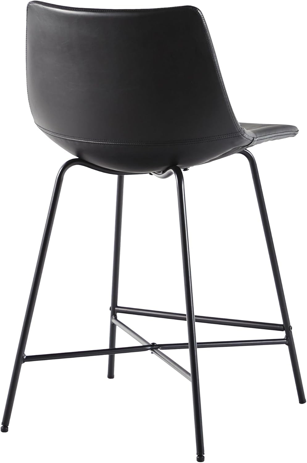 Armless Faux Leather Counter Stools Pair Black Steel Base