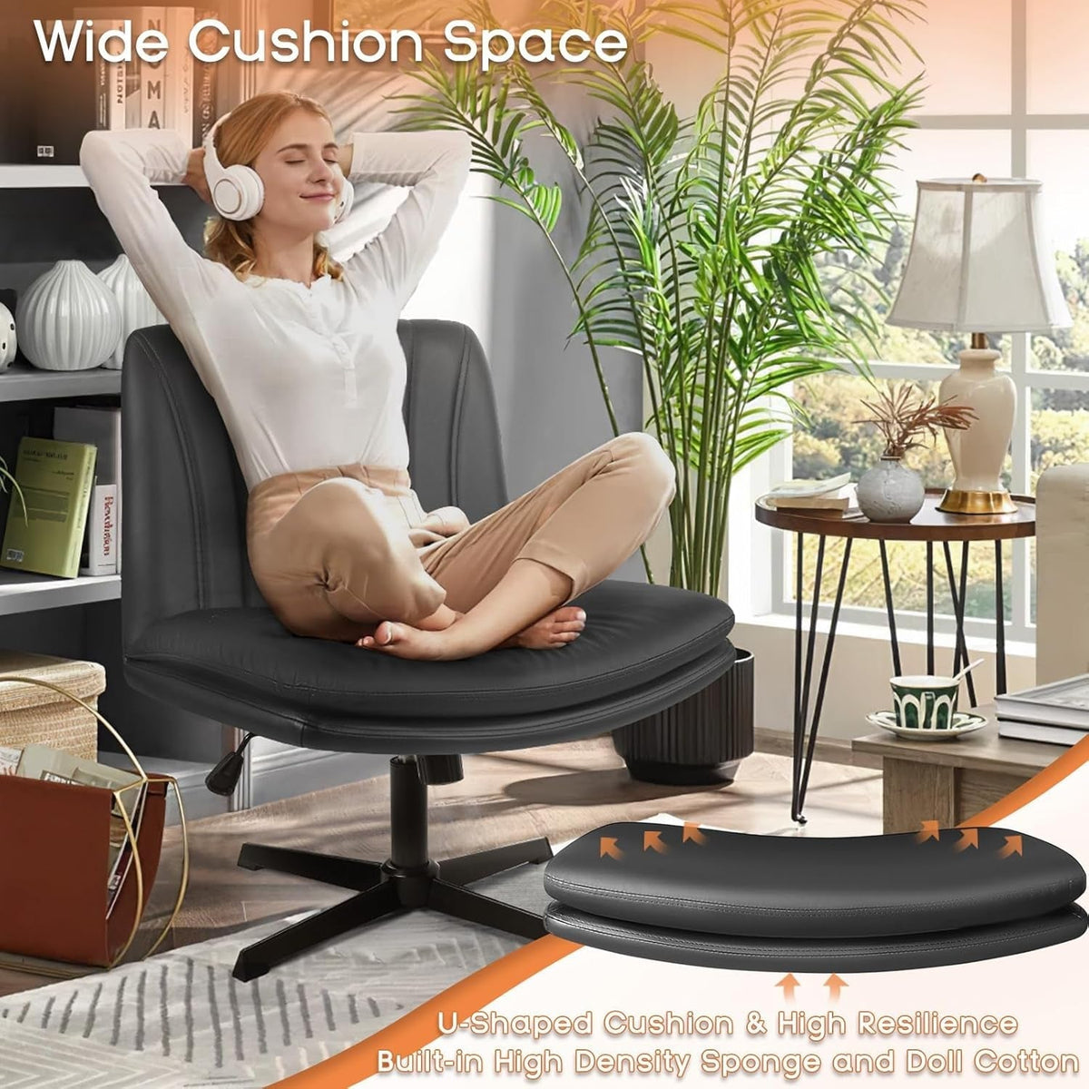 Armless Height Adjustable PU Leather Office Chair Swivel