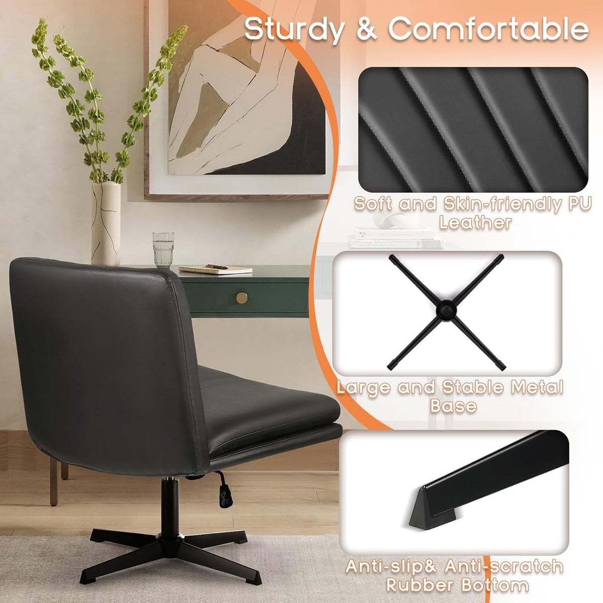Armless Height Adjustable PU Leather Office Chair Swivel