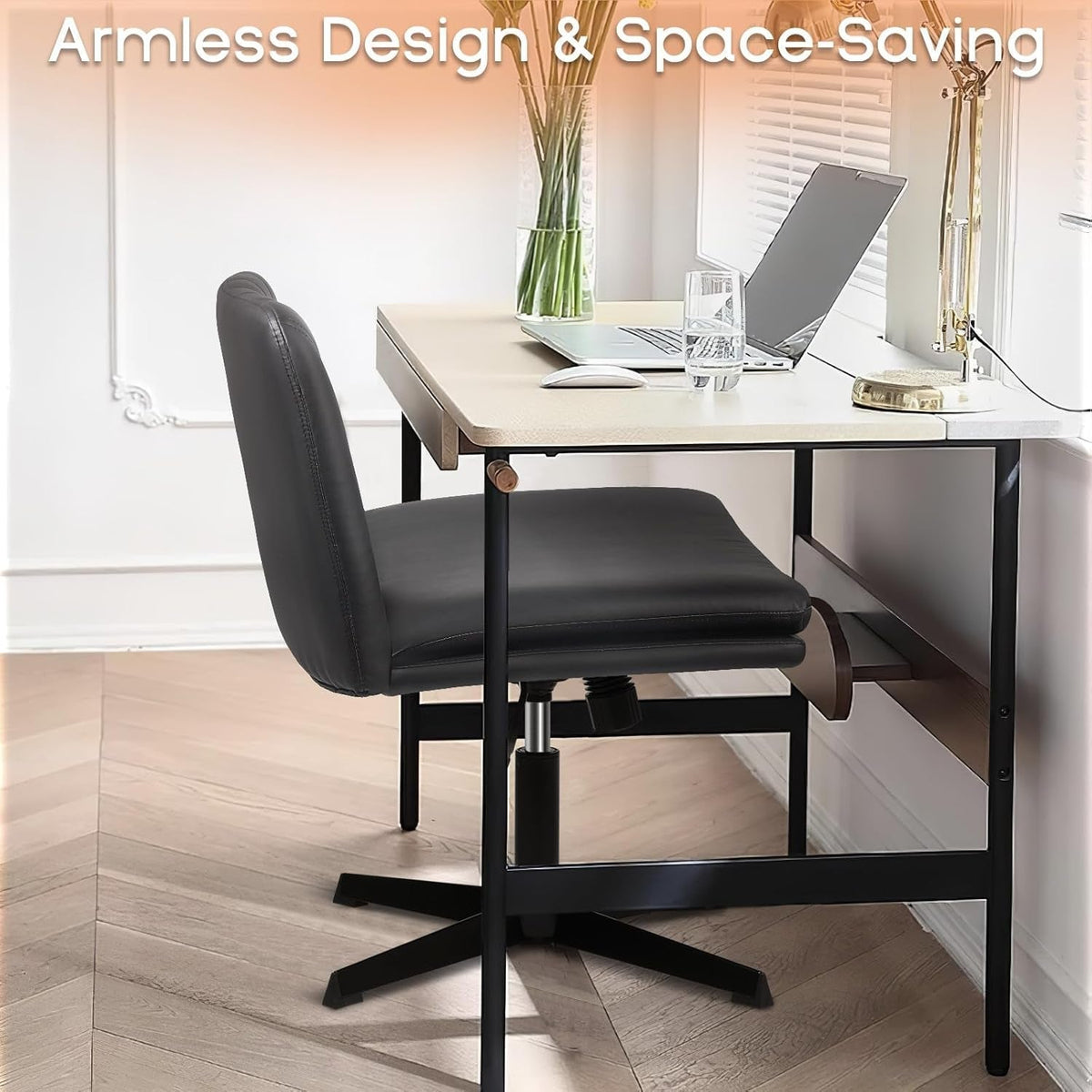 Armless Height Adjustable PU Leather Office Chair Swivel