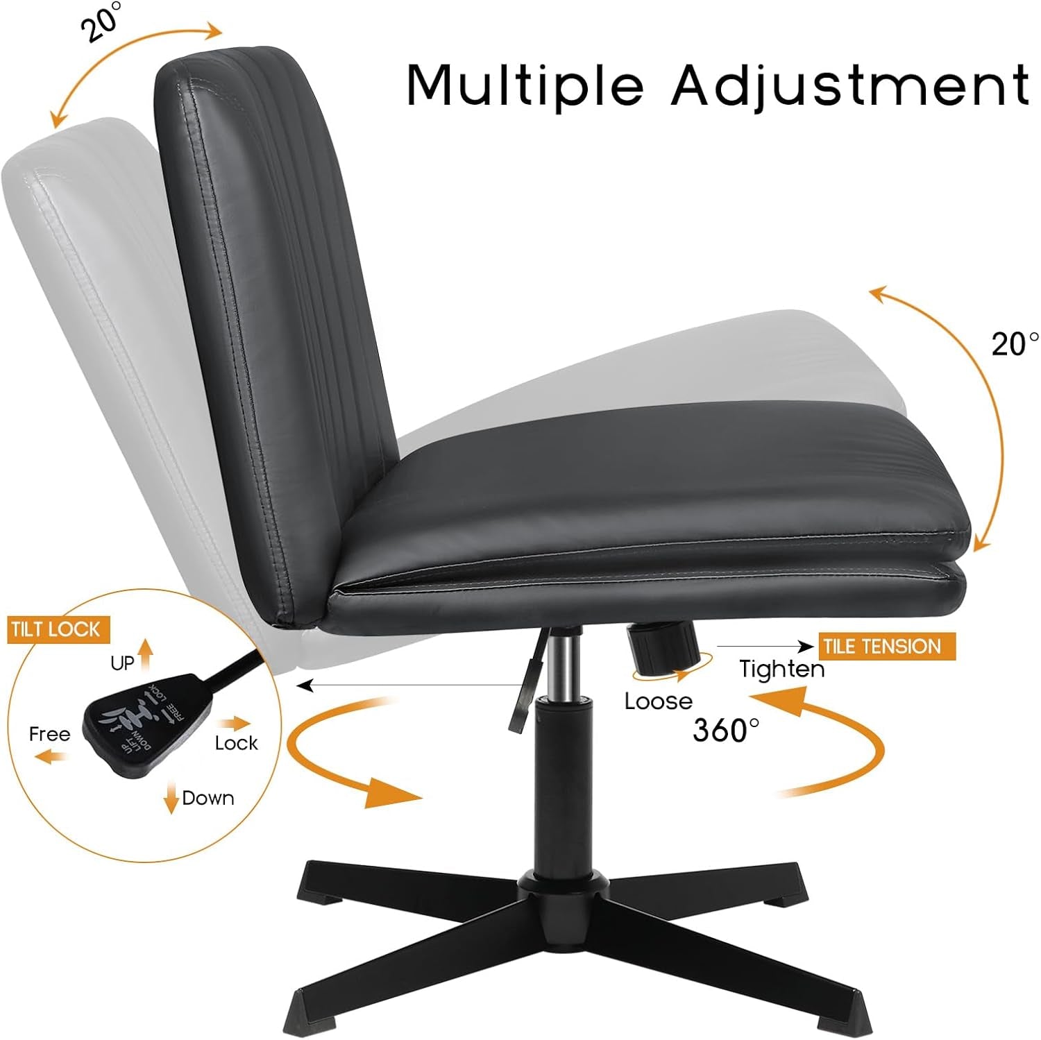 Armless Height Adjustable PU Leather Office Chair Swivel