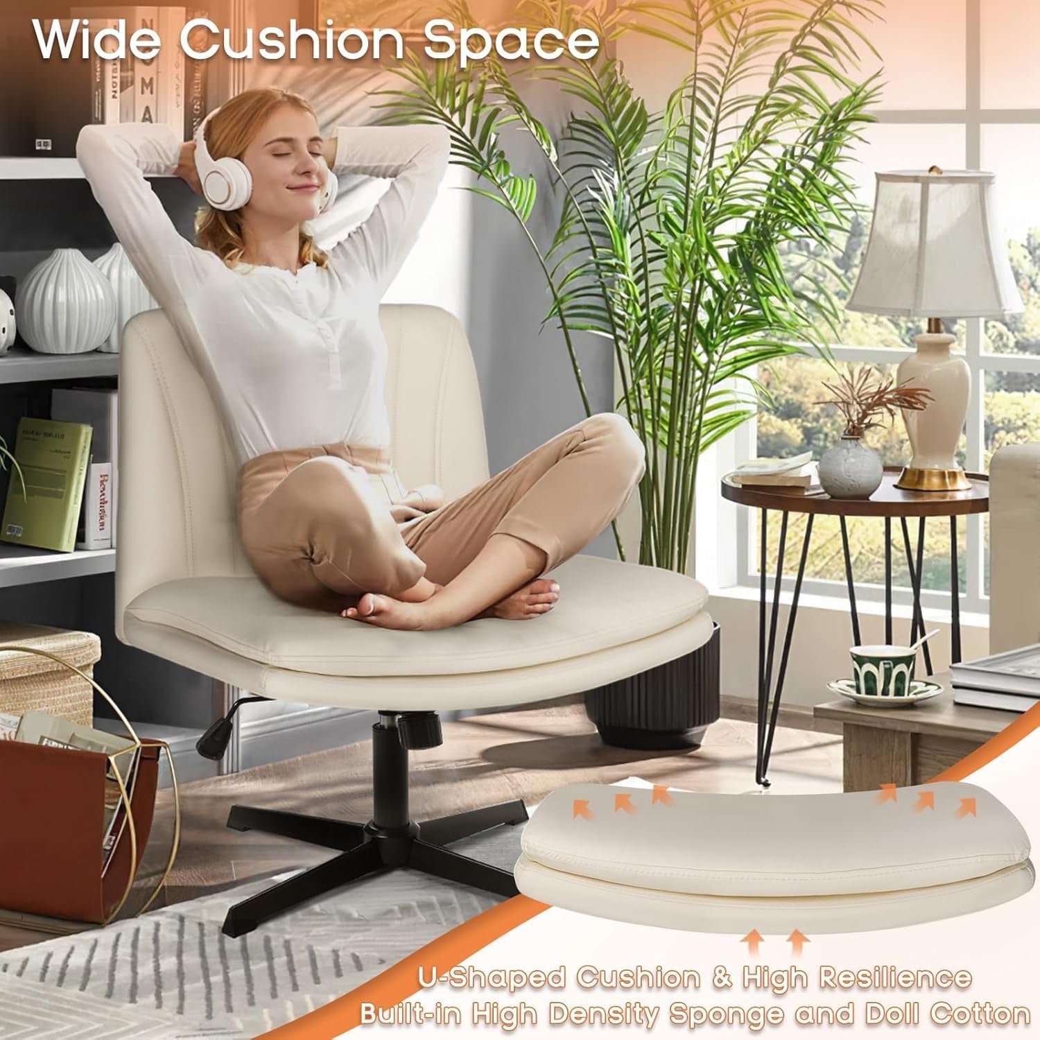 Armless Office Chair Height Adjustable PU Leather Mid Back
