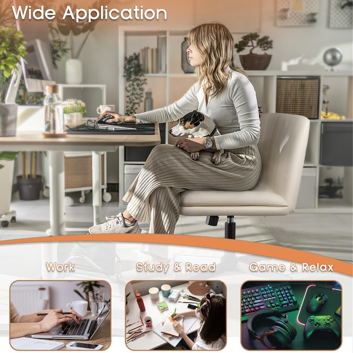 Armless Office Chair Height Adjustable PU Leather Mid Back