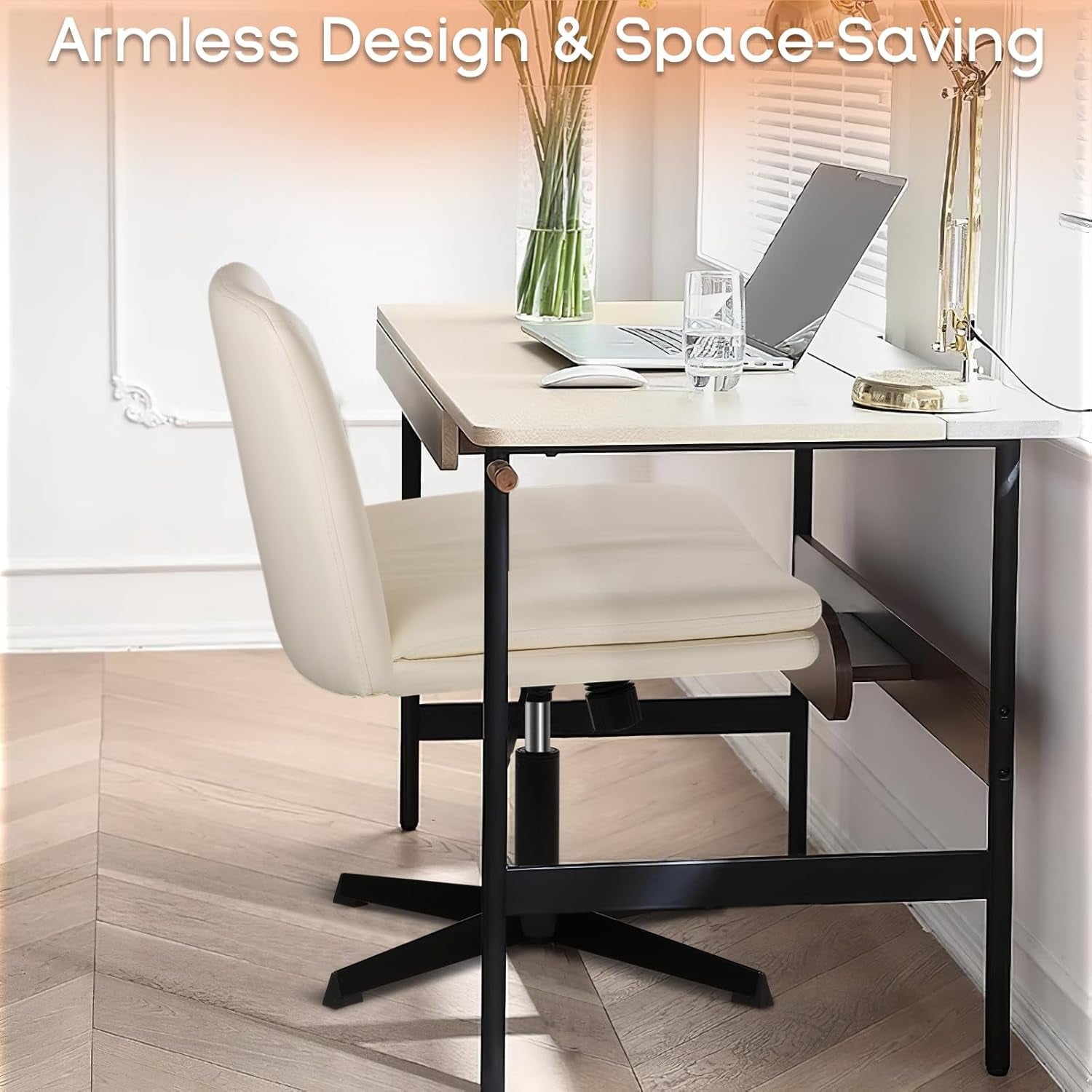 Armless Office Chair Height Adjustable PU Leather Mid Back
