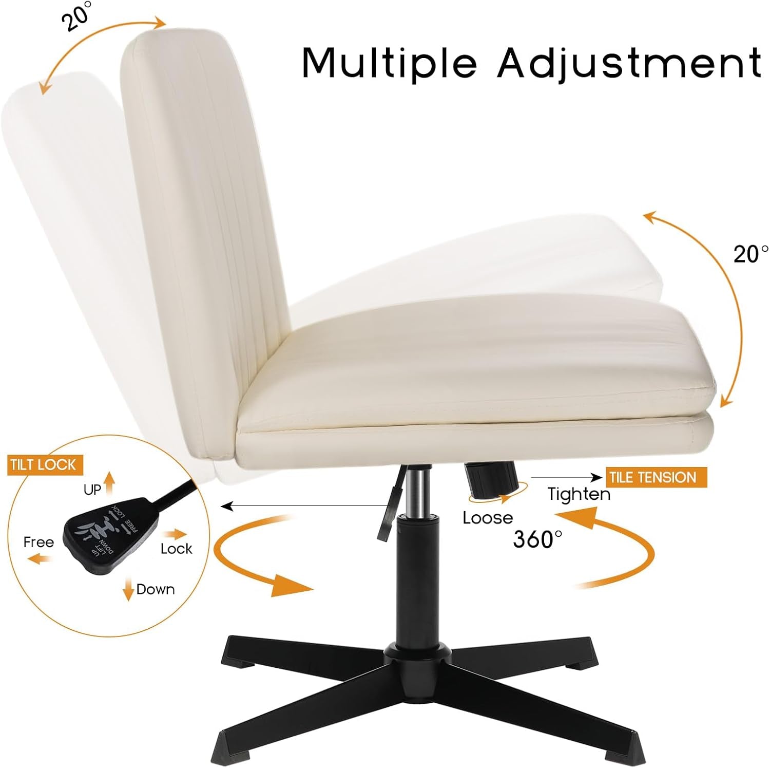 Armless Office Chair Height Adjustable PU Leather Mid Back