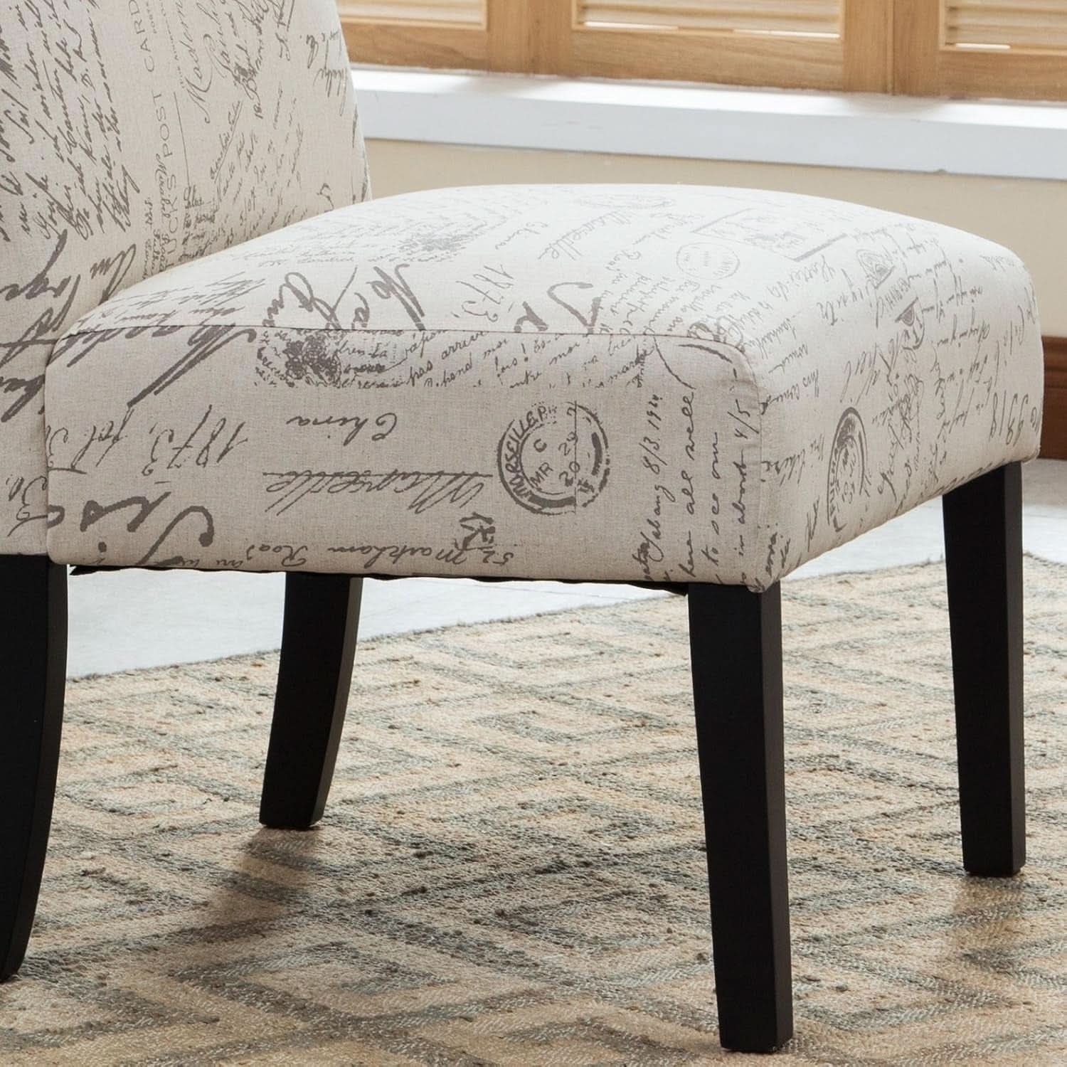 Armless Script Print Upholstered Accent Chair Espresso