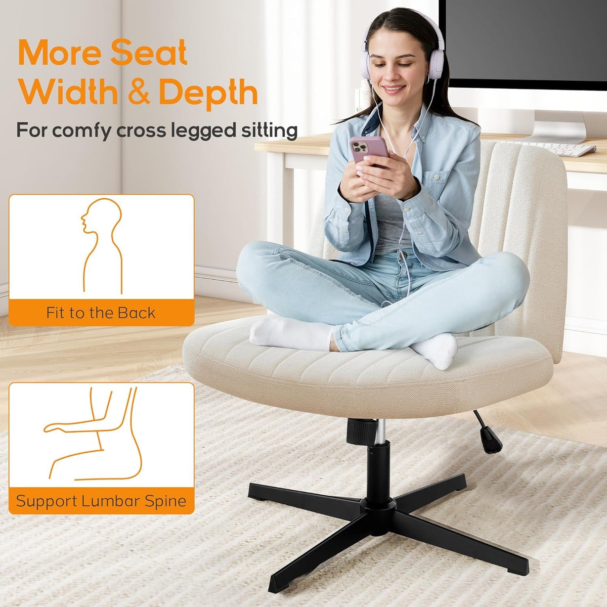Armless Swivel Desk Chair For Office Adjustable Height