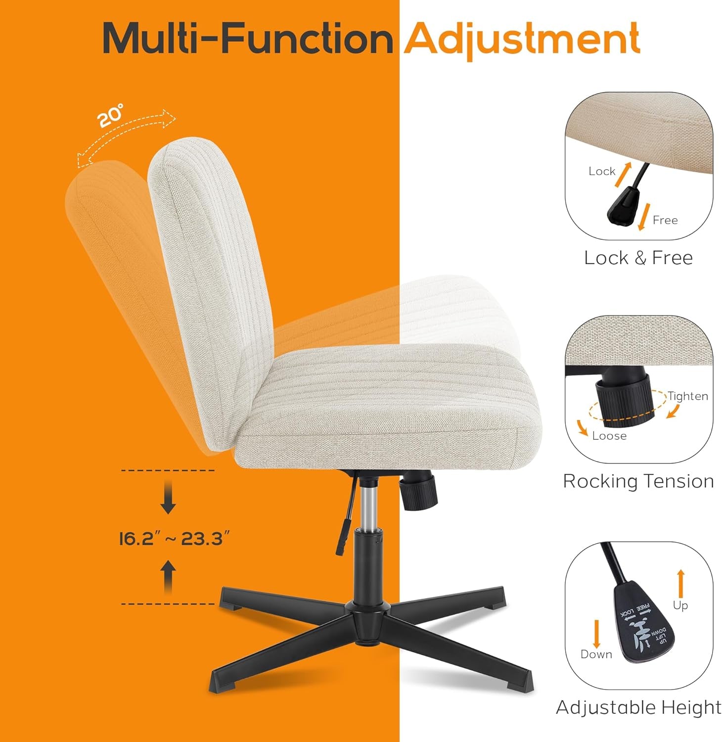Armless Swivel Desk Chair For Office Adjustable Height