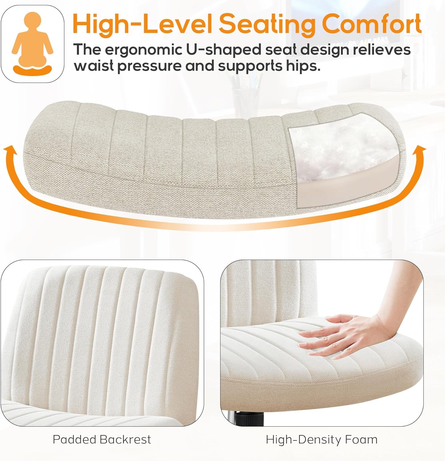 Armless Swivel Desk Chair For Office Adjustable Height