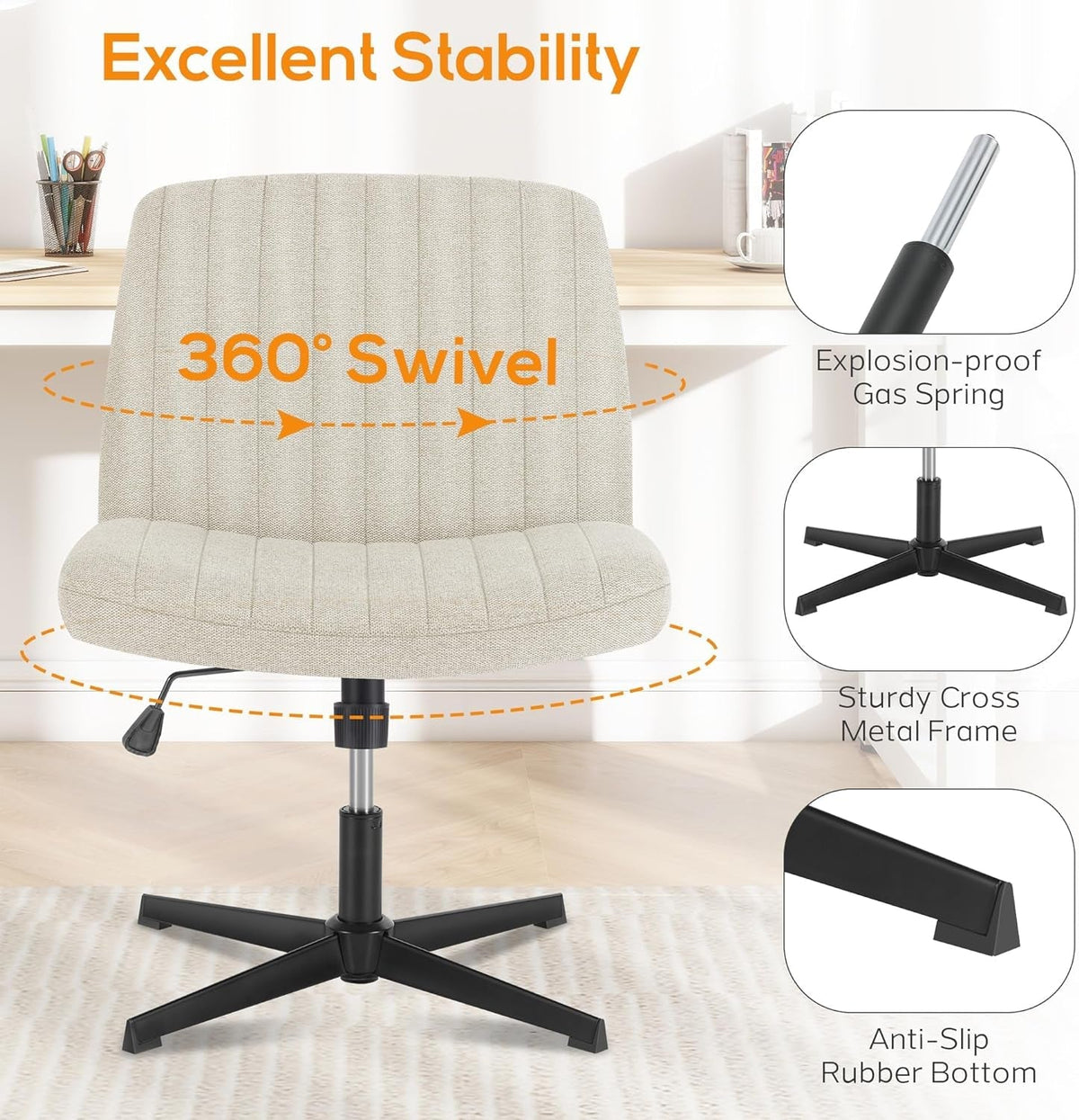 Armless Swivel Desk Chair For Office Adjustable Height