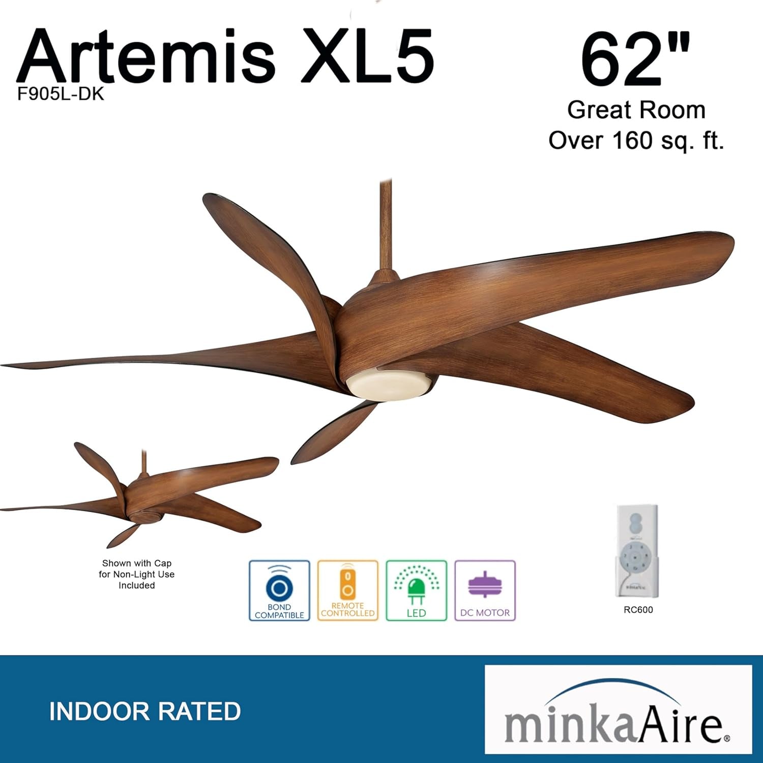 Artemis XL5 62In Distressed Koa Ceiling Fan With LED