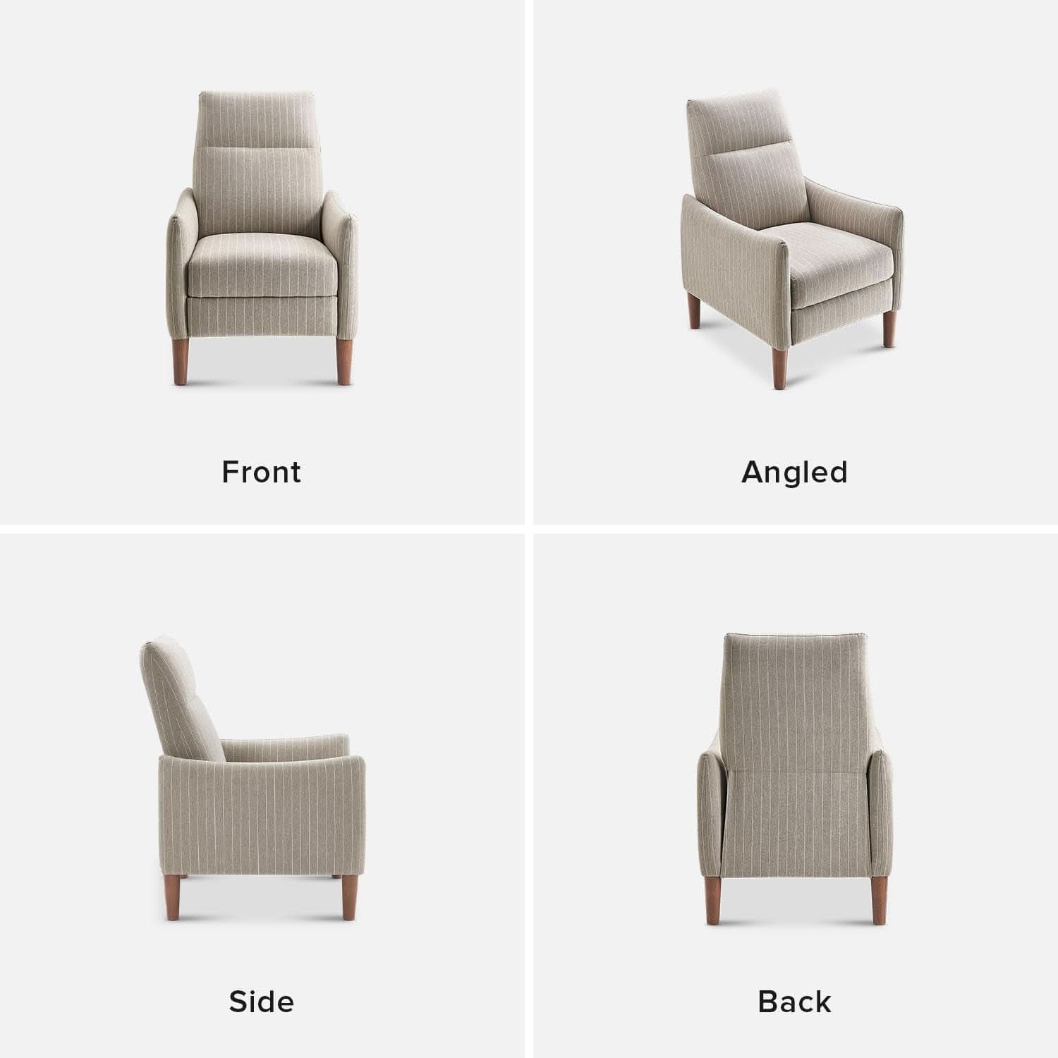 Arthur Mid Century Recliner Chair With 3 Positions Taupe Stripe Jacquard