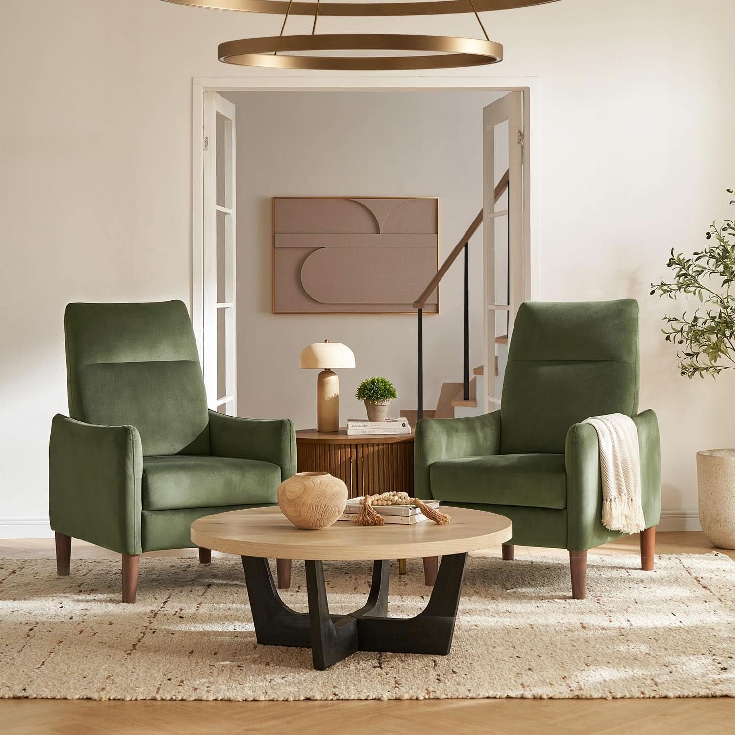 Arthur Olive Green Velvet Recliner Chair With 3 Positions