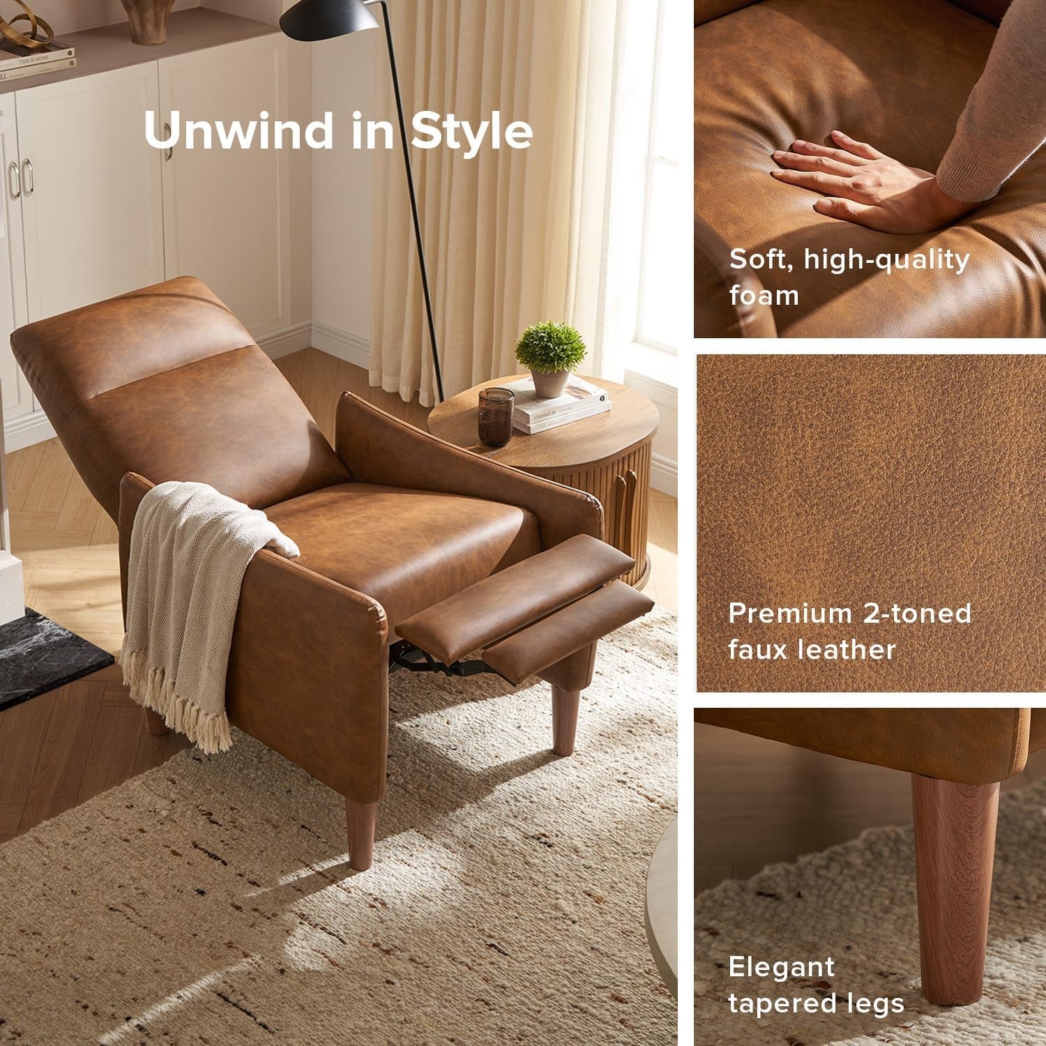 Arthur Recliner Chair Pecan Brown 3 Position Mid Century