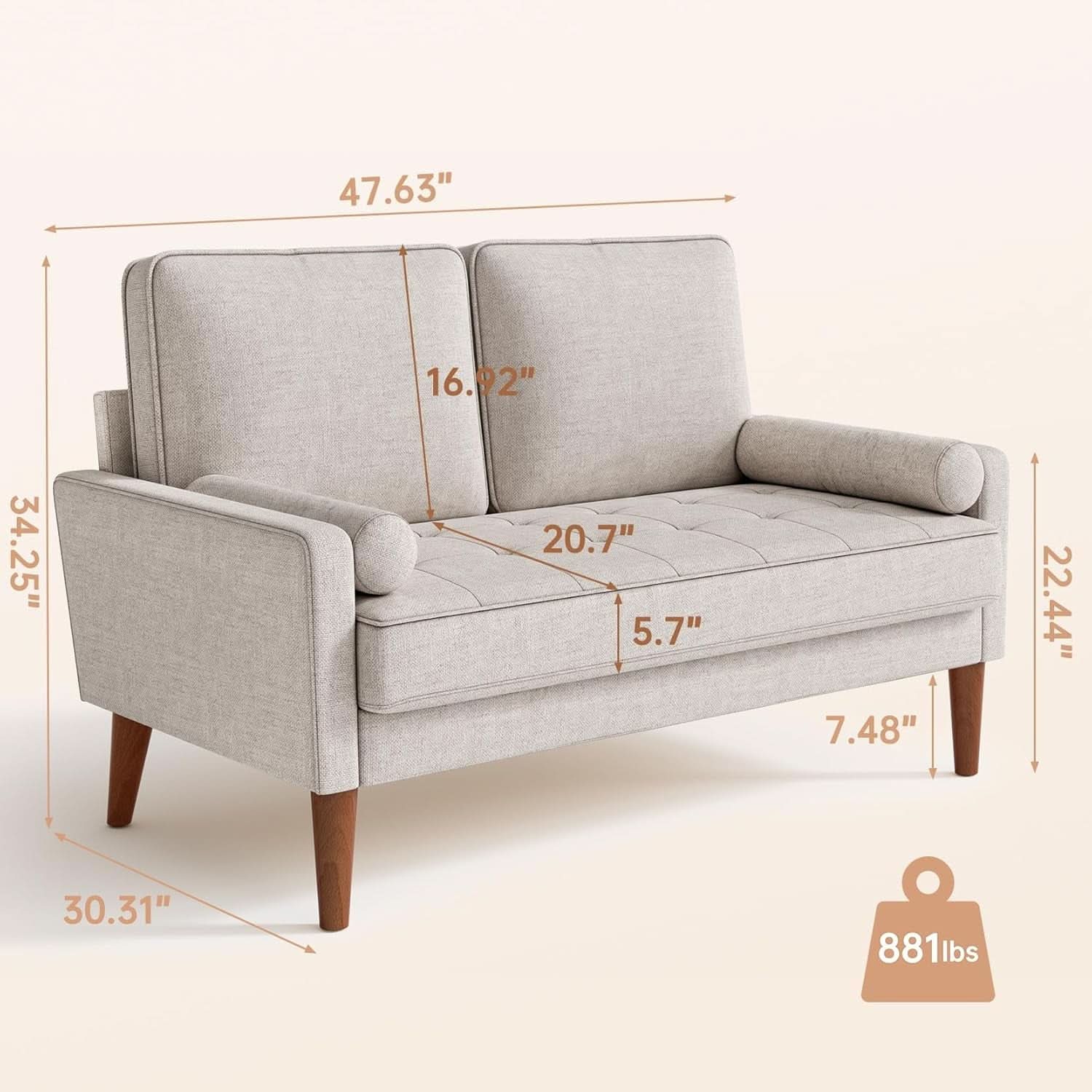 Ashbeige Modern Loveseat For Small Spaces Pocket Spring