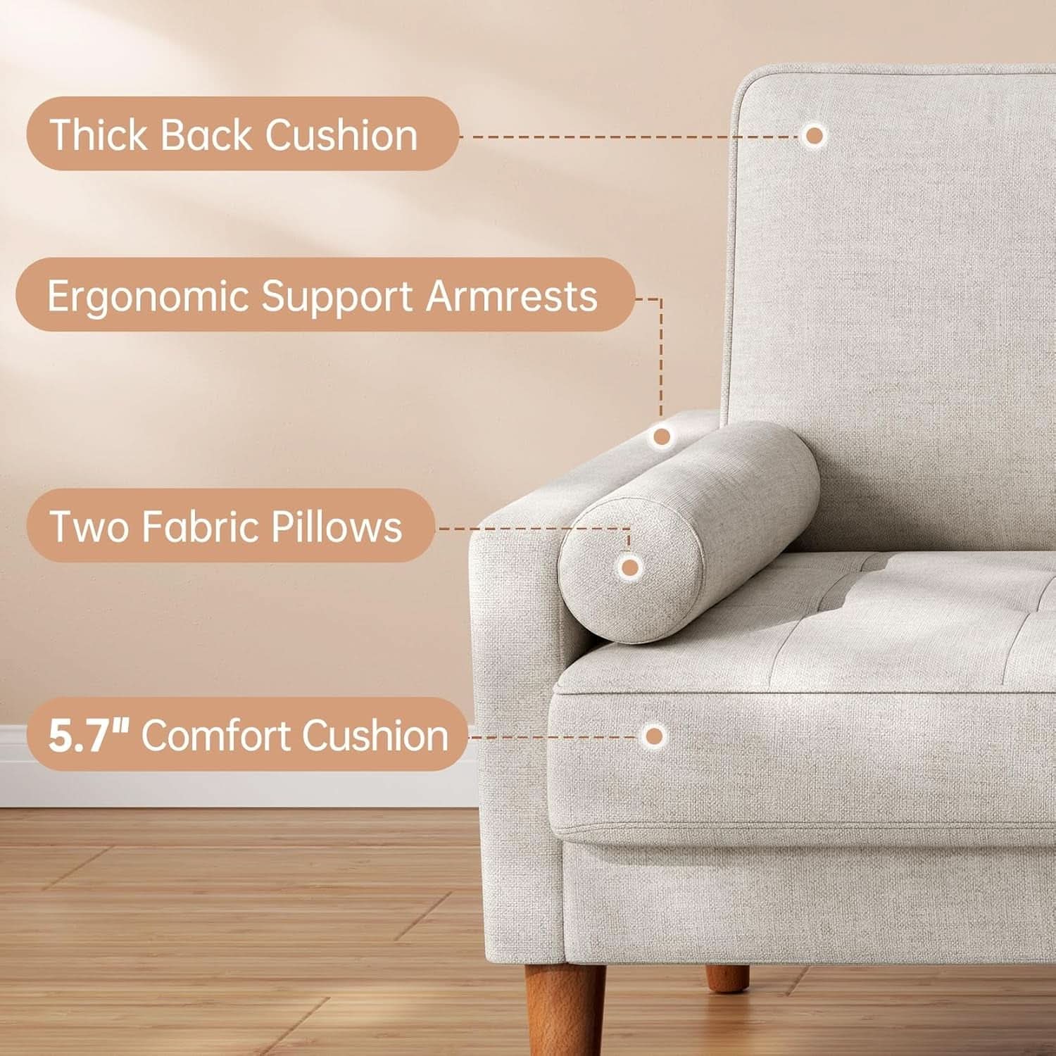 Ashbeige Modern Loveseat For Small Spaces Pocket Spring