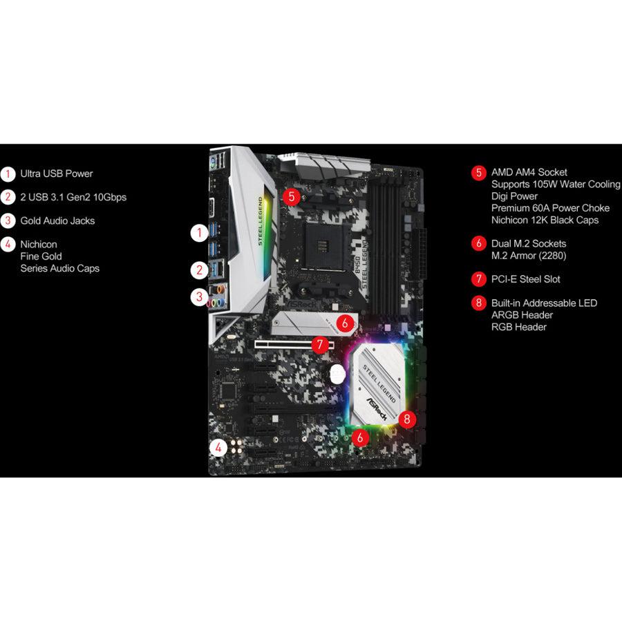 Asrock B450 Steel Legend Am4 Amd Promontory B450 Sata 6Gb/S Atx Amd Motherboard