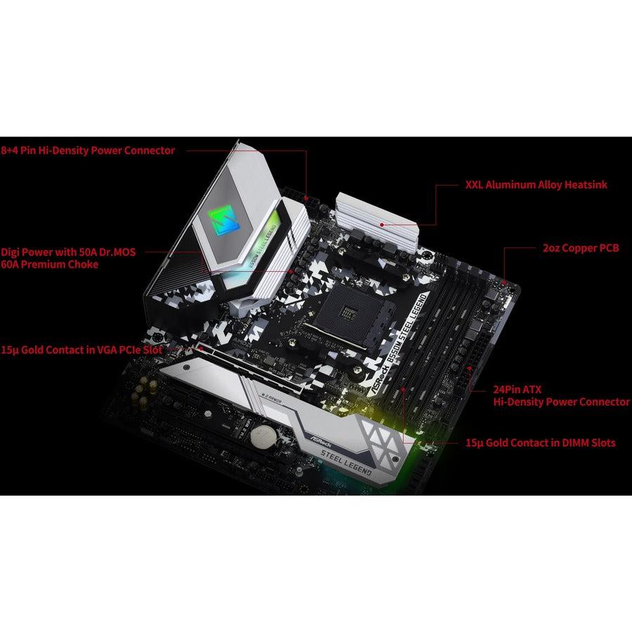 Asrock B550M Steel Legend Socket Am4/ Amd B550/ Ddr4/ Quad Crossfirex/ Sata3&Usb3.2/ M.2/ Micro Atx Motherboard