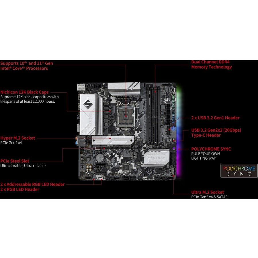 Asrock B560M Steel Legend - Motherboard - Micro Atx - Lga1200 Socket - B560 Chipset