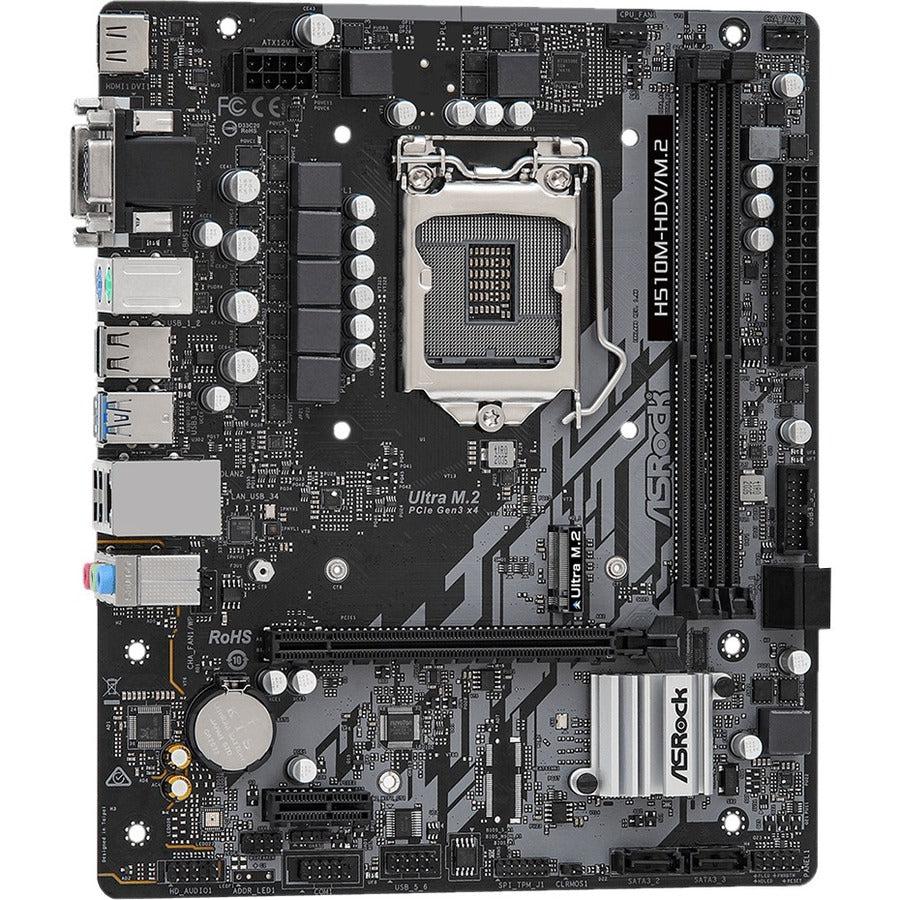 Asrock H510M-Hdv/M.2 - Motherboard - Micro Atx - Lga1200 Socket - H510 Chipset - Usb 3.2 Gen 1 - Gigabit Lan - Onboard Graphics (Cpu Required) - Hd Audio (8-Channel)