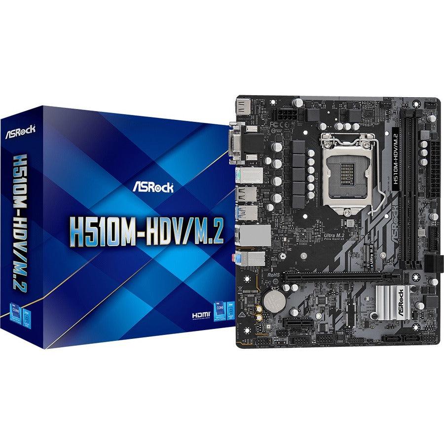 Asrock H510M-Hdv/M.2 - Motherboard - Micro Atx - Lga1200 Socket - H510 Chipset - Usb 3.2 Gen 1 - Gigabit Lan - Onboard Graphics (Cpu Required) - Hd Audio (8-Channel)