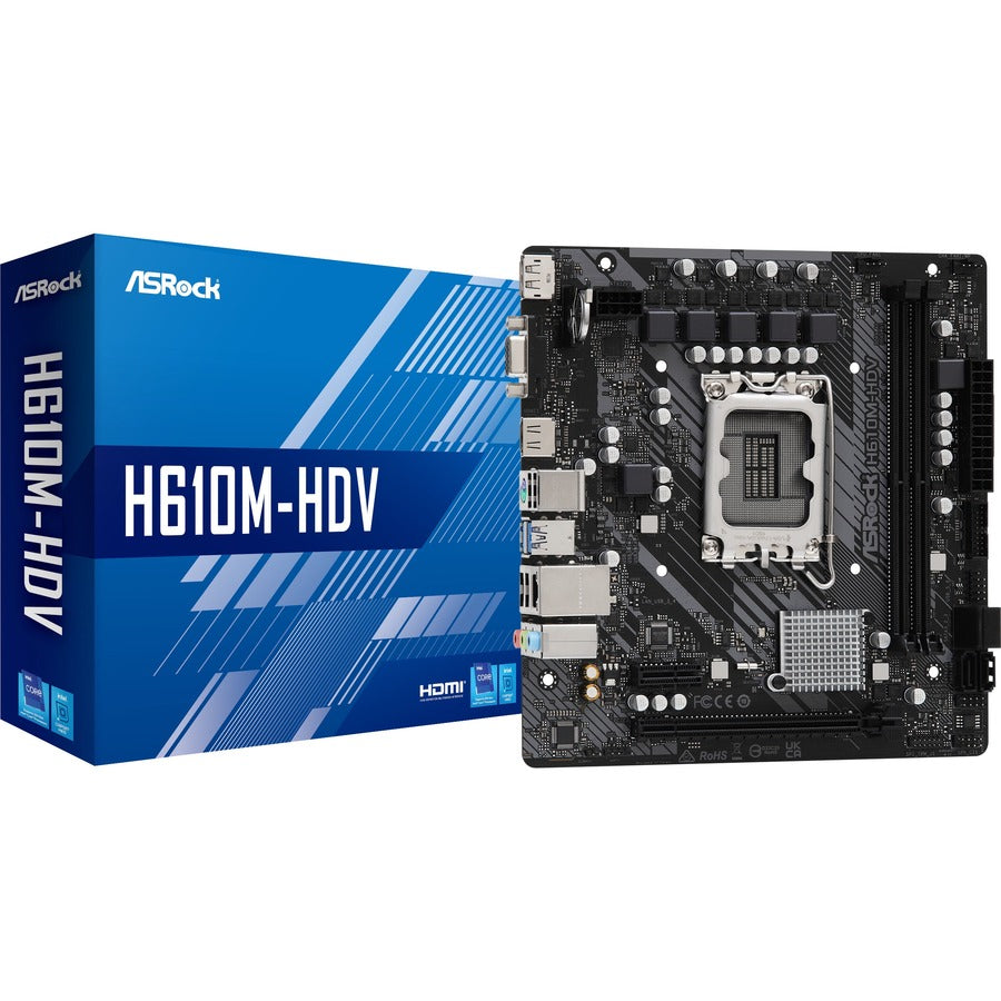 Asrock H610M-Hdv - Motherboard - Micro Atx - Lga1700 Socket - H610 Chipset - Usb 3.2 Gen 1 - Gigabit Lan - Onboard Graphics (Cpu Required) - Hd Audio (8-Channel)