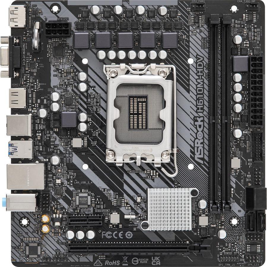 Asrock H610M-Hdv - Motherboard - Micro Atx - Lga1700 Socket - H610 Chipset - Usb 3.2 Gen 1 - Gigabit Lan - Onboard Graphics (Cpu Required) - Hd Audio (8-Channel)