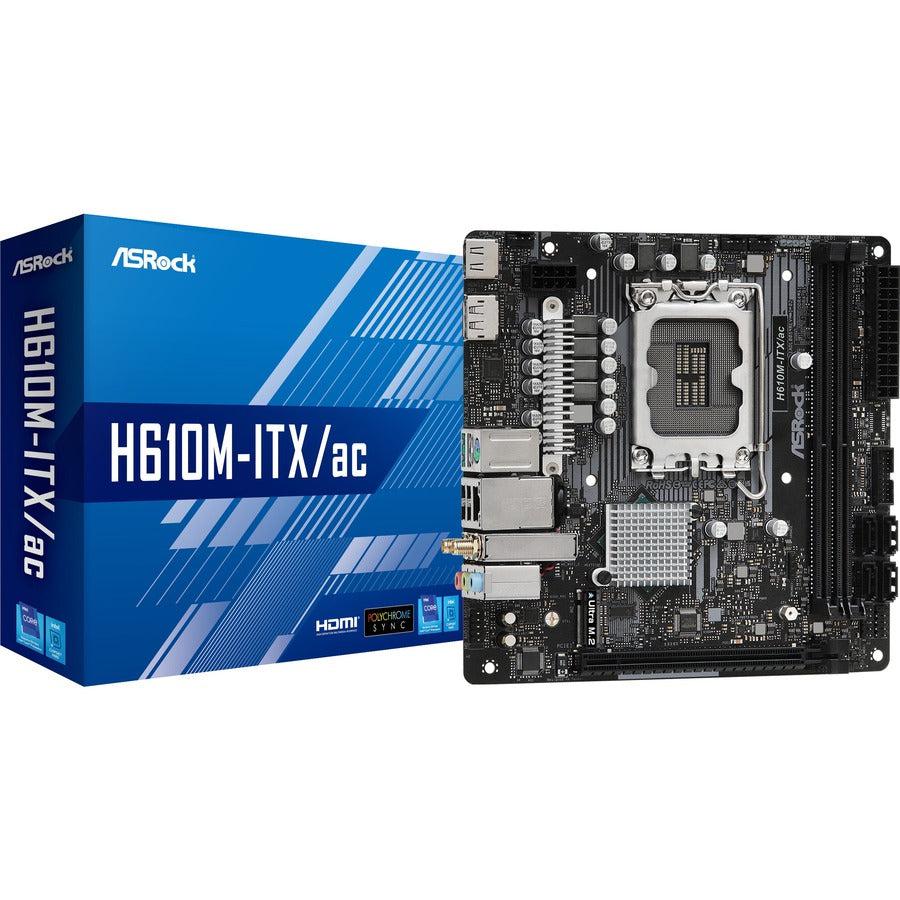 Asrock H610M-Itx/Ac - Motherboard - Mini Itx - Lga1700 Socket - H610 Chipset - Usb 3.2 Gen 1 - Bluetooth, Gigabit Lan, Wi-Fi - Onboard Graphics (Cpu Required) - Hd Audio (8-Channel)