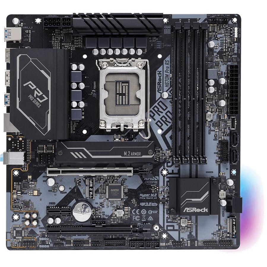 Asrock H670M Pro Rs - Motherboard - Micro Atx - Lga1700 Socket - H670 Chipset - Usb-C Gen1, Usb 3.2 Gen 1, Usb 3.2 Gen 2 - Gigabit Lan - Onboard Graphics (Cpu Required) - Hd Audio (8-Channel)
