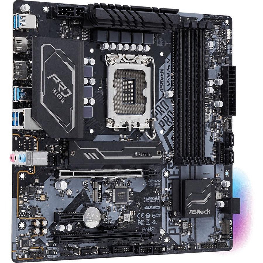 Asrock H670M Pro Rs - Motherboard - Micro Atx - Lga1700 Socket - H670 Chipset - Usb-C Gen1, Usb 3.2 Gen 1, Usb 3.2 Gen 2 - Gigabit Lan - Onboard Graphics (Cpu Required) - Hd Audio (8-Channel)