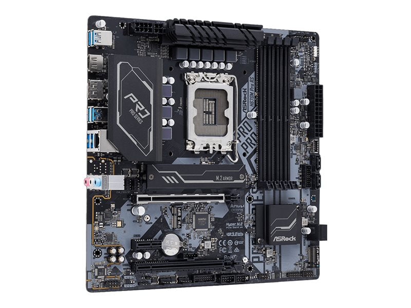 Asrock H670M Pro Rs - Motherboard - Micro Atx - Lga1700 Socket - H670 Chipset - Usb-C Gen1, Usb 3.2 Gen 1, Usb 3.2 Gen 2 - Gigabit Lan - Onboard Graphics (Cpu Required) - Hd Audio (8-Channel)