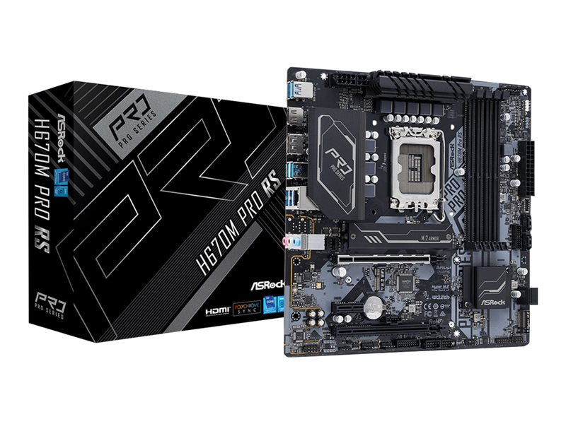 Asrock H670M Pro Rs - Motherboard - Micro Atx - Lga1700 Socket - H670 Chipset - Usb-C Gen1, Usb 3.2 Gen 1, Usb 3.2 Gen 2 - Gigabit Lan - Onboard Graphics (Cpu Required) - Hd Audio (8-Channel)
