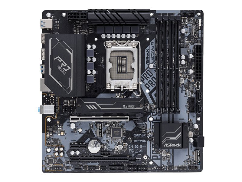 Asrock H670M Pro Rs - Motherboard - Micro Atx - Lga1700 Socket - H670 Chipset - Usb-C Gen1, Usb 3.2 Gen 1, Usb 3.2 Gen 2 - Gigabit Lan - Onboard Graphics (Cpu Required) - Hd Audio (8-Channel)