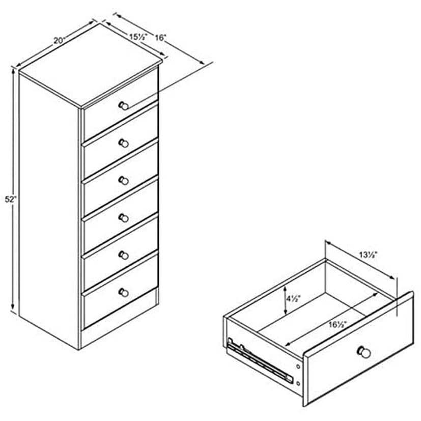 Astrid 6 Drawer Tall Chest in White Laminate for Bedroom Storage