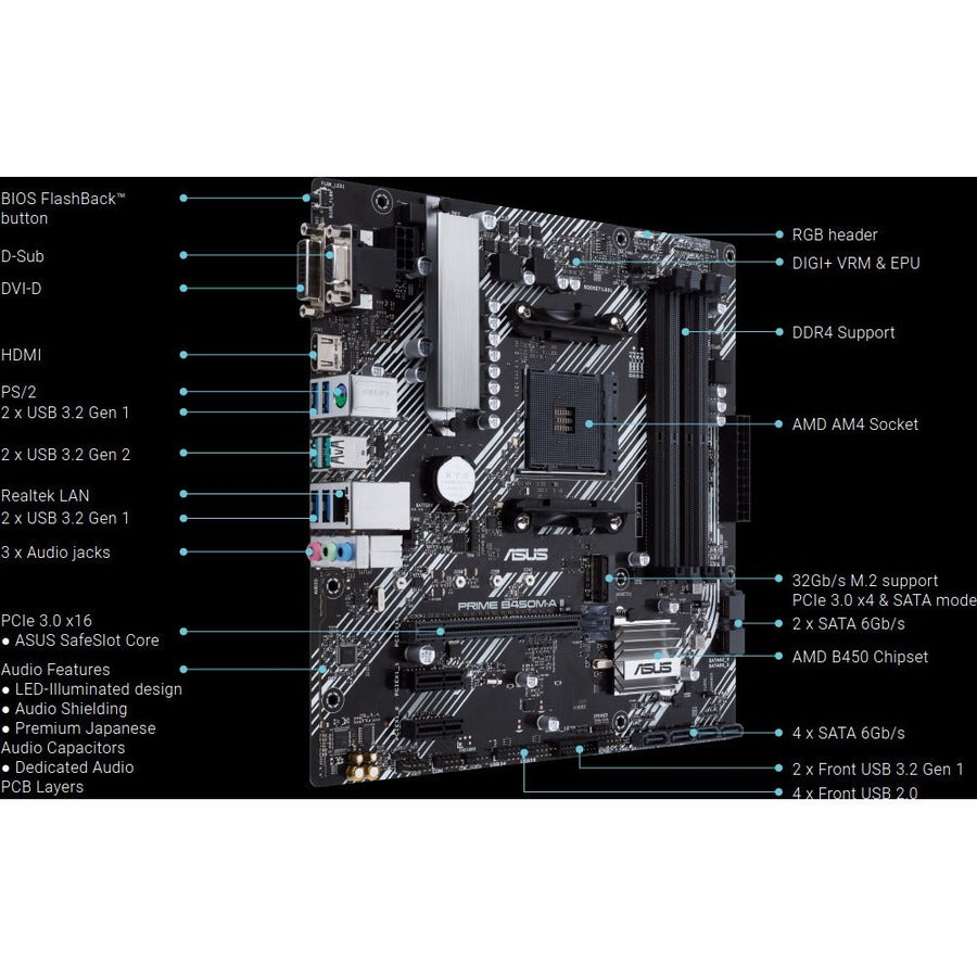 Asus Prime B450M-A II Desktop Motherboard - AMD B450 Chipset - Socket AM4 - Micro ATX